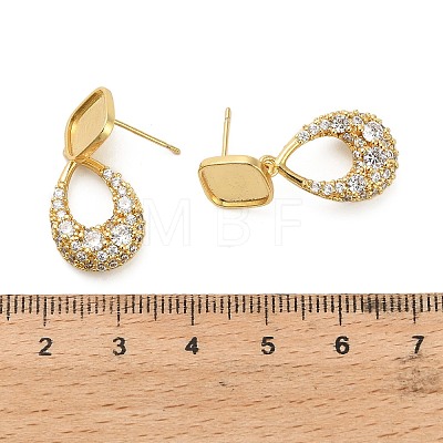Brass Micro Pave Clear Cubic Zirconia Teardrop Stud Earring Findings KK-D102-01G-1