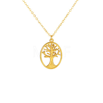 304 Stainless Steel Tree of Life Pendant Necklaces for Women WGC5BD4-01-1