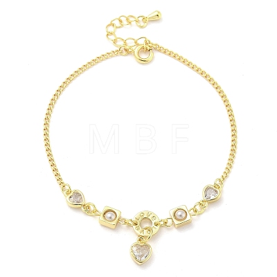 Brass Micro Pave Clear Cubic Zirconia Charm Bracelets for Women BJEW-C083-01C-G-1