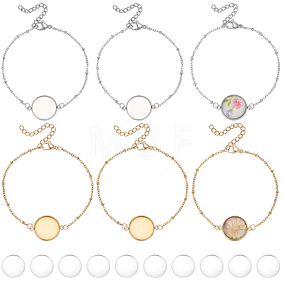 10Pcs 2 Colors 304 Stainless Steel Round Cabochon Setting Bracelets BJEW-SP0001-30-1