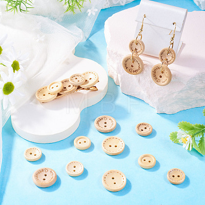 100Pcs 5 Colors 2-Holes Wood Buttons BUTT-TA0001-52-1