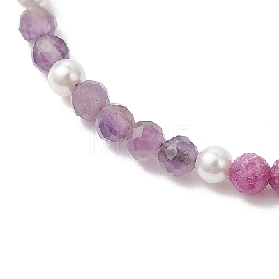 Natural Ruby & Apatite & Sunstone & Rhodonite & Amethyst & Shell Pearl Beaded Bracelets for Women BJEW-JB13555-01-1