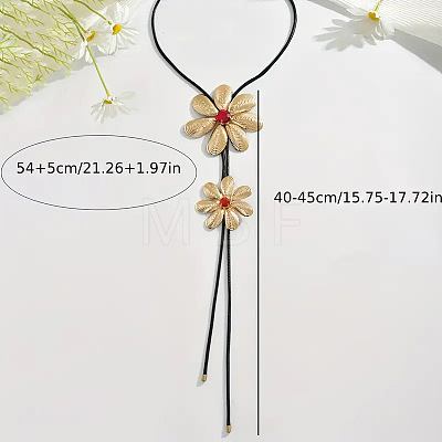 Alloy Glass Flower Black Waxed Cord Lariat Y Necklaces for Women FS-WGE5F3A-02-1