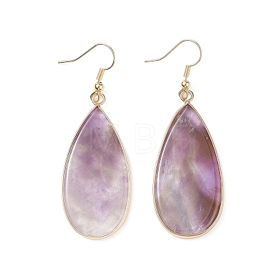 Natural Amethyst Teardrop Dangle Earrings EJEW-G331-01G-02-1