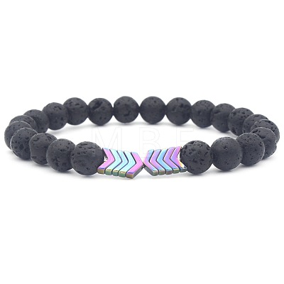Natural Lava Rock & Electroplated Synthetic Non-magnetic Hematite Beads Stretch Bracelets GE0373-6-1