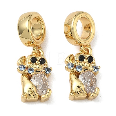 Brass Pave Clear Cubic Zirconia European Dangle Charms KK-L257-24G-02-1