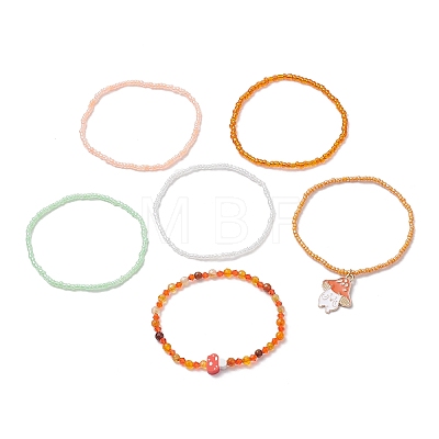 6Pcs 6 Style Glass Beaded Stretch Bracelets Set BJEW-JB09393-1