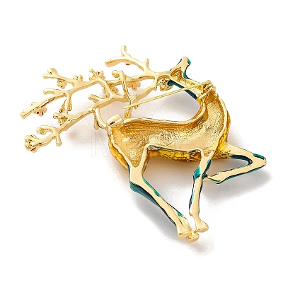 Golden Tone Christmas Deer Alloy Enamel Pins for Women JEWB-M043-15G-02-1