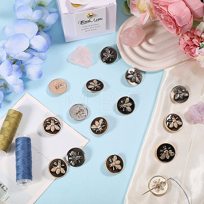 24Pcs 3 Colors 1-Hole Zinc Alloy Flat Round with Bees Buttons BUTT-CA0001-30-1