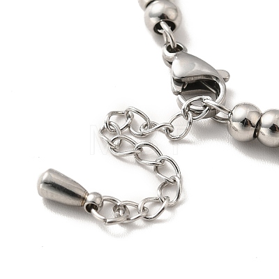 304 Stainless Steel Snowflake Charm Bracelet with 201 Stainless Steel Round Beads for Women BJEW-B057-14P-1