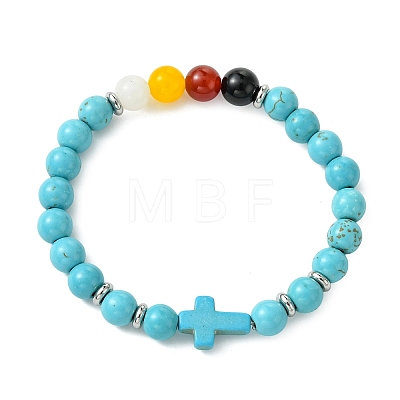 Synthetic Turquoise & Natural Carnelian & Obsidian & Dyed Malaysia Jade Beaded Stretch Bracelets for Women BJEW-JB14051-02-1