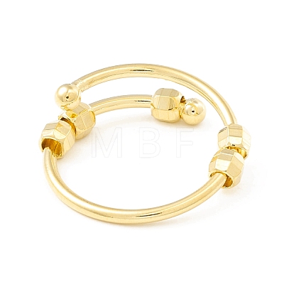 Brass Rotating Beaded Open Cuff Ring RJEW-H102-02G-1