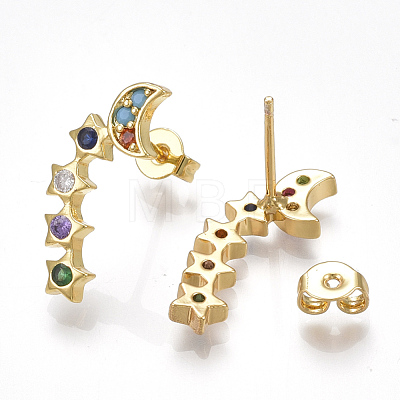Brass Cubic Zirconia Stud Crawler Earrings EJEW-S201-119-1