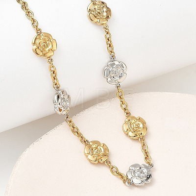 Two Tone 304 Stainless Steel Flower Link Chain Necklaces for Women NJEW-A074-06GP-1
