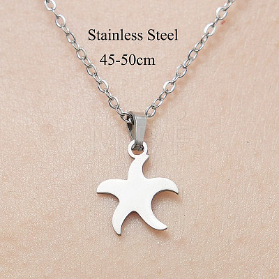 201 Stainless Steel Starfish Pendant Necklace NJEW-OY001-52-1