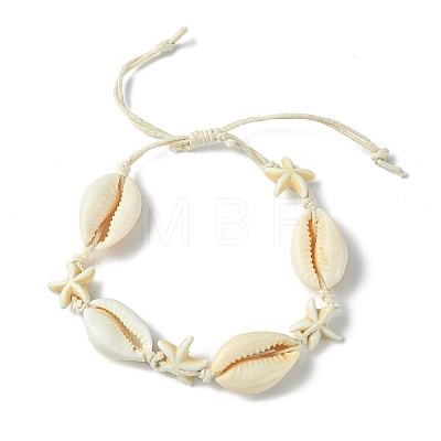 Natural Shell & Synthetic Turquoise Starfish Braided Bead Bracelets BJEW-JB10081-1