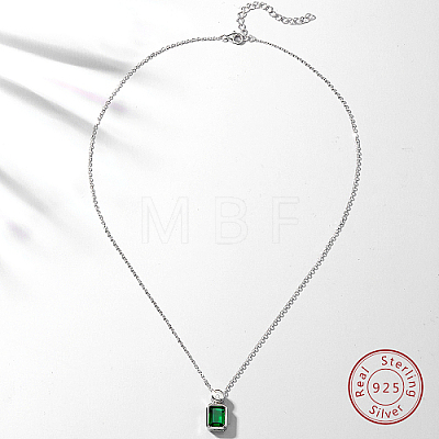 Cubic Zirconia Rectangle Pendant Necklace with Rhodium Plated 925 Sterling Silver Chains BR7247-1