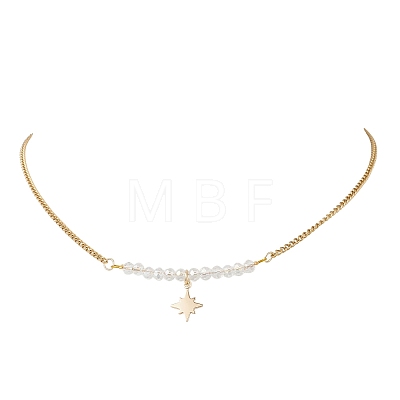 Electroplate Glass Faceted Rondelle Beaded Alloy Pendant 304 Stainless Steel Curb Chain Necklaces for Women NJEW-JN05764-03-1