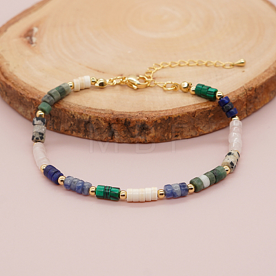 Natural & Synthetic Mixed Stone Heishi Beaded Bracelets with 304 Stainless Steel End Chains for Women YZ9262-1