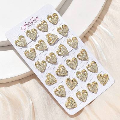 Valentine's Day Heart Brass Micro Pave Clear Cubic Zirconia Stud Earrings EJEW-D305-22G-04-1