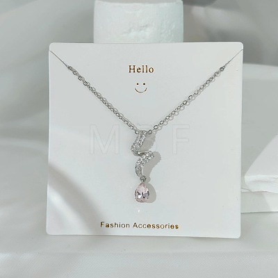 304 Stainless Steel Pave Pink and Clear Cubic Zirconia Pendant Necklaces FS-WGACF2A-03-1