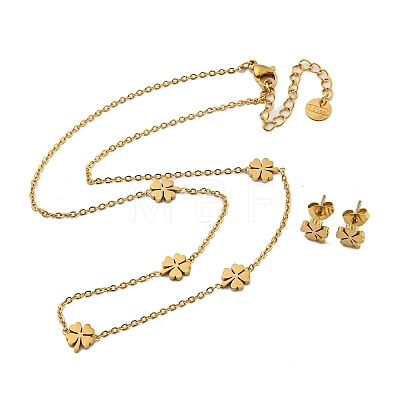 304 Stainless Steel Clover Stud Earring & Necklace Sets for Women SJEW-P003-01G-1