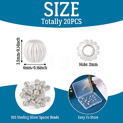 20Pcs 925 Sterling Silver Corrugated Round Spacer Beads STER-TA0001-32-1