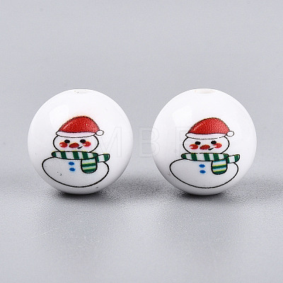 Christmas Printed Opaque Acrylic Round Beads OACR-T029-08D-1