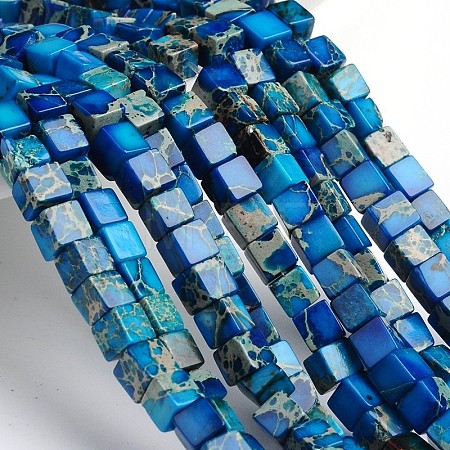 Dyed Natural Imperial Jasper Cube Beads Strands G-M273-01-4mm-1