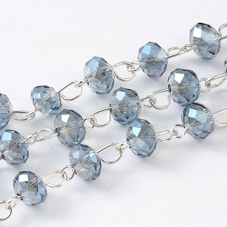Handmade Electroplate Glass Faceted Rondelle Beads Chains for Necklaces Bracelets Making AJEW-JB00144-03-1