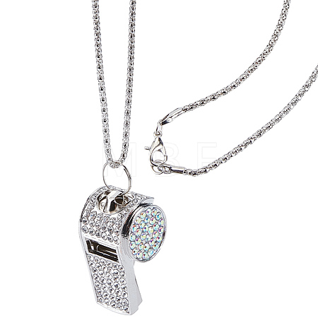 Alloy Crystal Rhinestone Whistle Pendant Necklaces NJEW-WH20001-24P-01-1