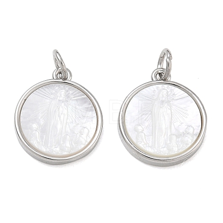 Rack Plating Brass & Natural White Shell Pendants SH-CBA6629-32P-1