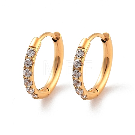 Ion Plating(IP) 316 Surgical Stainless Steel Pave Clear Cubic Zirconia Hoop Earrings Women EJEW-A109-01A-G-1