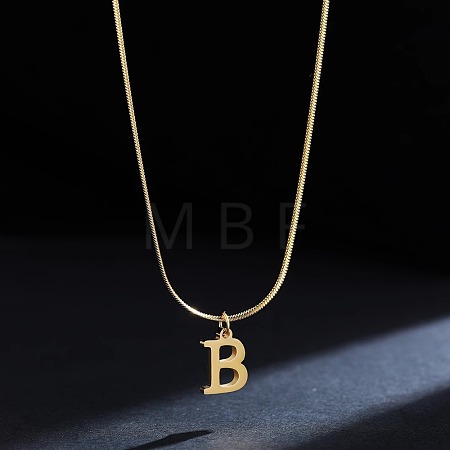 316 Surgical Stainless Steel Initial Pendant Flat Snake Chain Necklaces for Women WGC1053-02-1