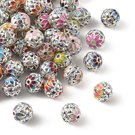 Brass & Alloy & Rhinestone Enamel Beads RB-CBA973B-11B-P-1