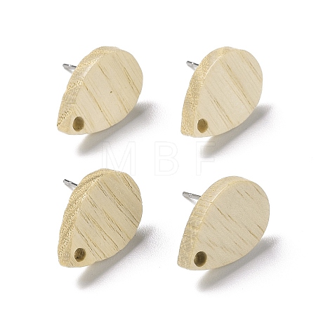Natural Ash Wood Stud Earring Findings EJEW-N054-01-1