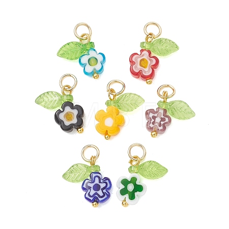 Handmade Millefiori Glass & Acrylic & Brass Pendants PALLOY-JF05247-1