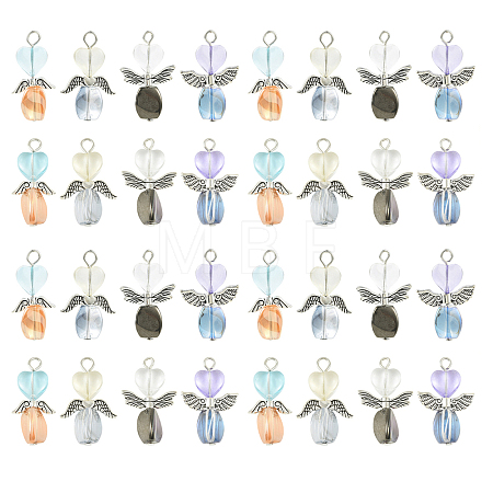 40Pcs 4 Styles Transparent Glass & Alloy Pendants PALLOY-YW00154-1