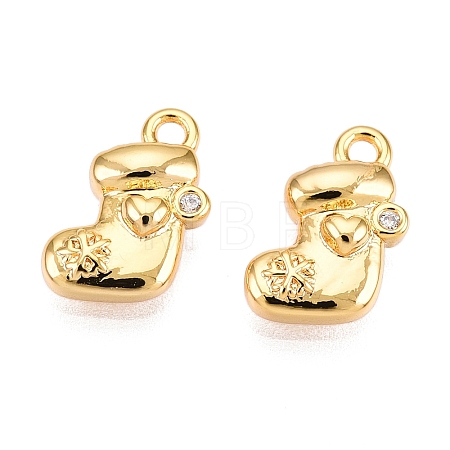 Christmas Theme Brass Micro Pave Clear Cubic Zirconia Charms KK-T073-16G-1