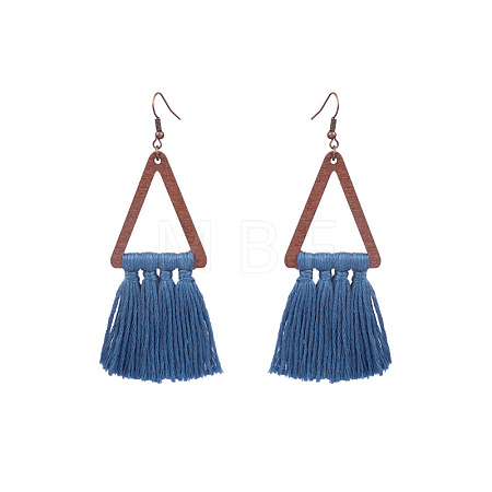 Wood and Cotton Dangle Earrings WG53E25-02-1
