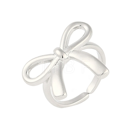 Bowknot Brass Open Cuff Ring for Women RJEW-M176-01B-P-1