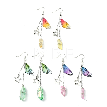 3 Pairs 3 Colors Dyed Natural Quartz Crystal Dangle Earrings EJEW-TA00380-1