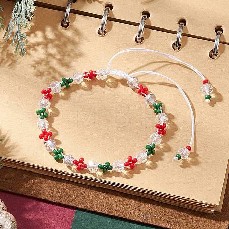 Christmas Handmade Glass Seed & Glass Braided Bead Bracelet BJEW-MZ00249-03-1