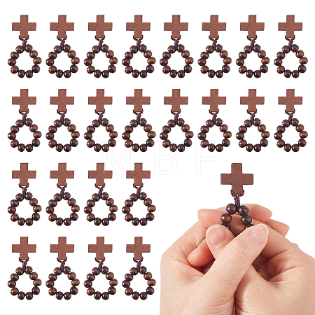 25Pcs Wood Cross & Round Beads Finger Rings RJEW-DC0001-23A-1