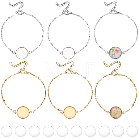 10Pcs 2 Colors 304 Stainless Steel Round Cabochon Setting Bracelets BJEW-SP0001-30-1