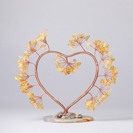 Natural Citrine Chips Love Heart Tree Decorations DJEW-P017-B02-1