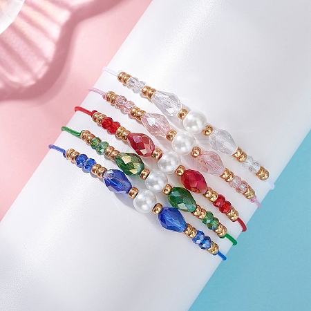 Glass & Seed Beads Braided Bead Bracelets BJEW-MZ00283-1