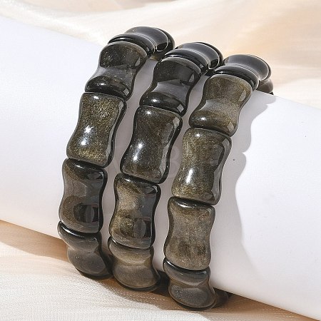 Bamboo Natural Golden Sheen Obsidian Beads Stretch Bracelets for Women Men BJEW-K304-01D-1