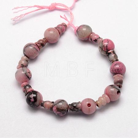 Natural Rhodonite 3-Hole Guru Bead Strands G-K149-13-1