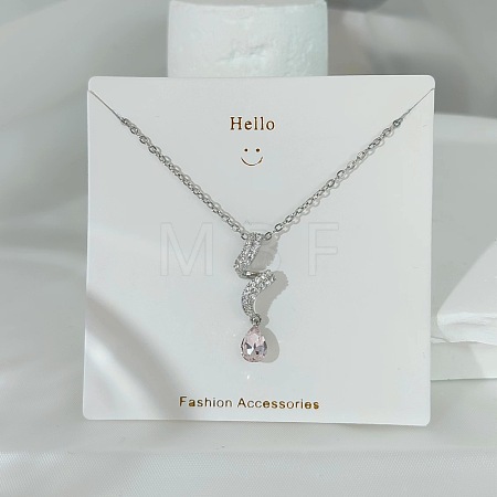304 Stainless Steel Pave Pink and Clear Cubic Zirconia Pendant Necklaces FS-WGACF2A-03-1